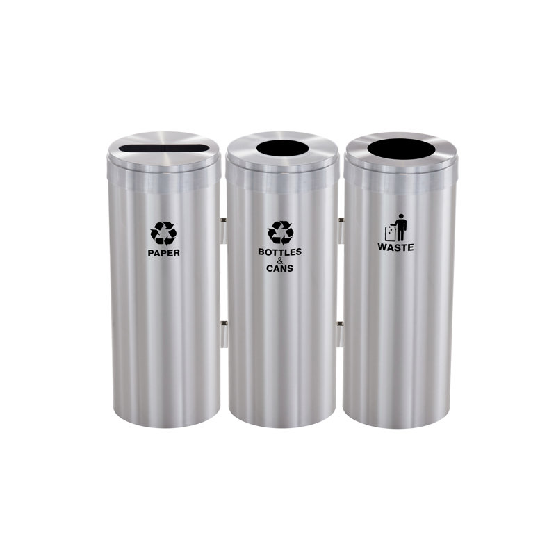 RecyclePro Value Series Aluminum Open Multi-Compartments Trash & Recycling Bin - 45 Gallons, Satin Aluminum