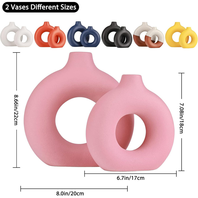 Ensemble de 2 vases en forme de beignet rose