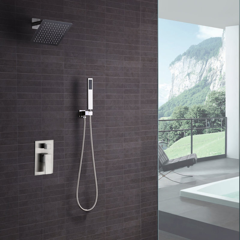 SUMERAIN Contemporary Complete Shower System with Rain Showerhead & Handheld Spray, Concealed Shower Set with Pressure Balance Valve, Brushed Nickel