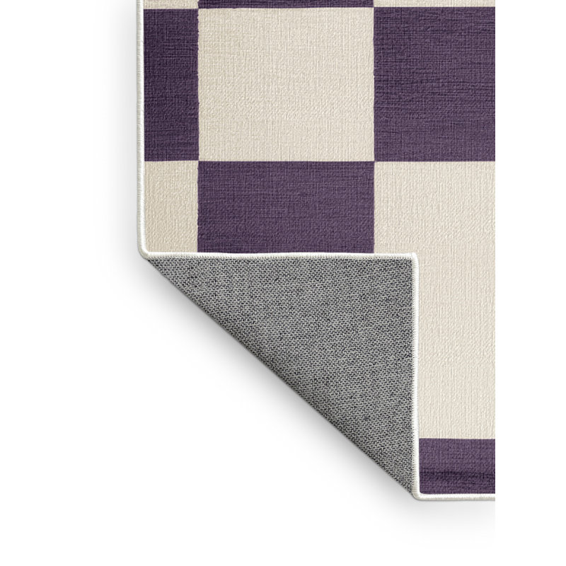 Machine Washable Checkered Beige Area Rug, Round 5'