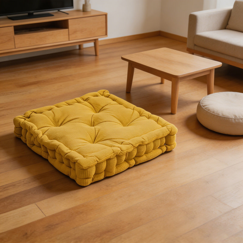 Square Microfiber  Floor Pillow /Cushion., Yellow