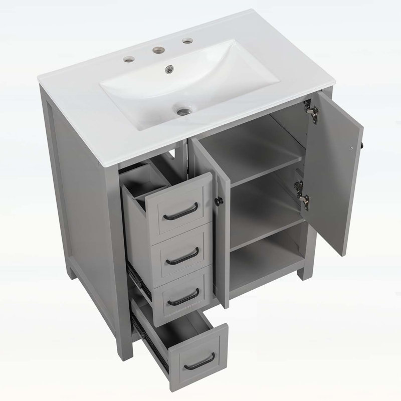 Meuble-lavabo en bois avec lavabo, Gris