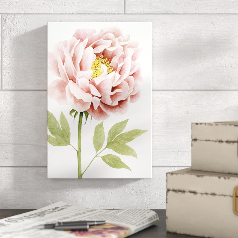 Aquarelle, pivoine I, peinture sur toile, H 12 po x l 8 po