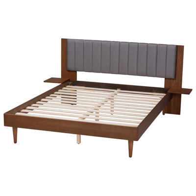 Almendarez Baxton Studio Kalista Transitional Modern Grey Fabric And Wood Queen Size Bed With Built-In Side Tables