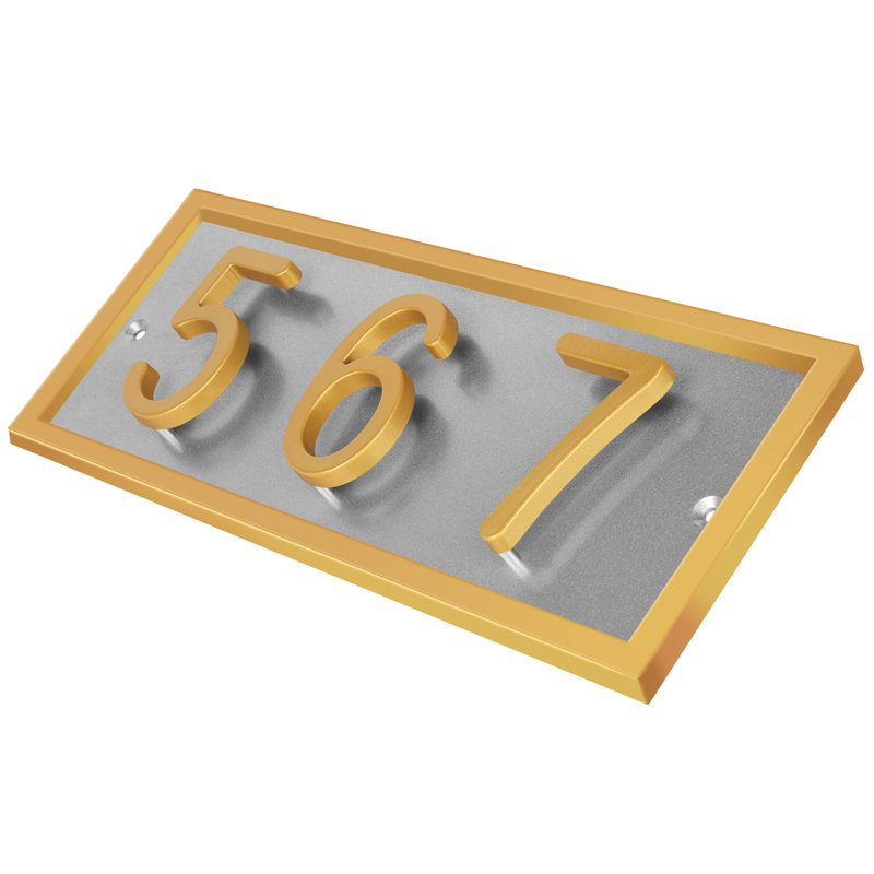Plaque d'adresse horizontale flottante en aluminium Royal Shade, Doré, Oui, Argent argent