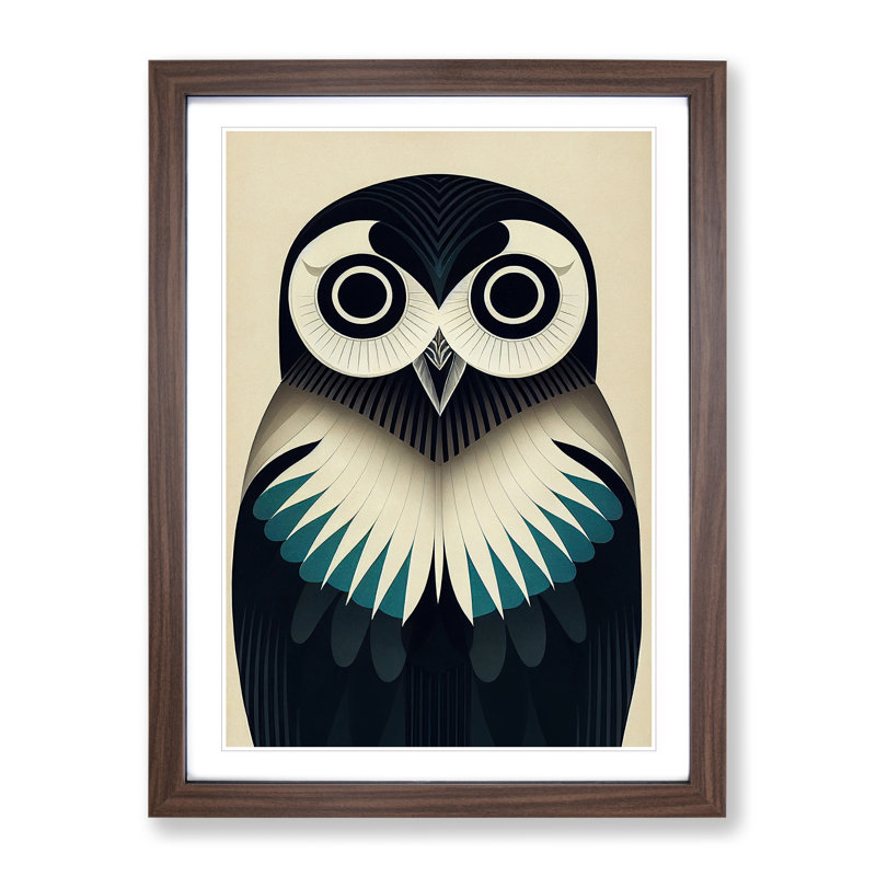 Unique Owl Art No.6 Abstract - Wall Art, 66cm H x 48cm W, Walnut Picture Frame, White
