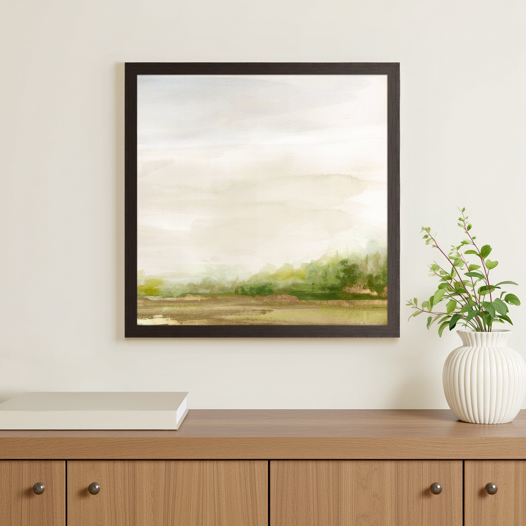 Evening Stroll - Picture Frame Painting, Walnut Framed, 28.5" H x 28.5" W x 1.12" D