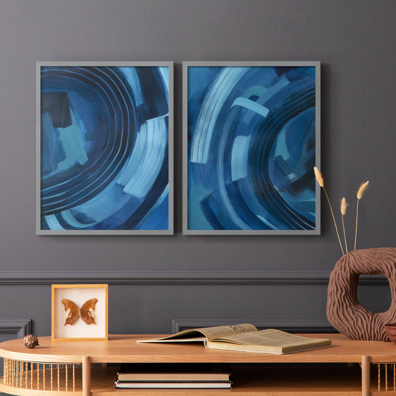 «Blue Sighs I», reproduction encadrée de qualité supérieure - prête à être accrochée - aucun clou requis - aucun clou requis