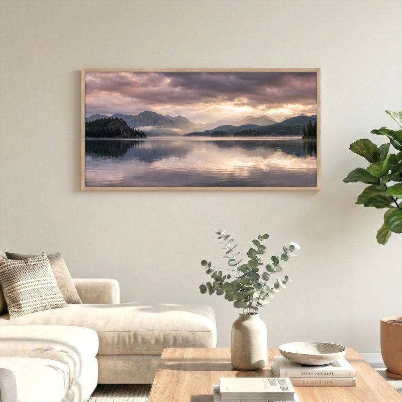 Ensemble de 1 tableau sur toile représentant un lac de montagne, L 40 po x H 20 po, Naturel