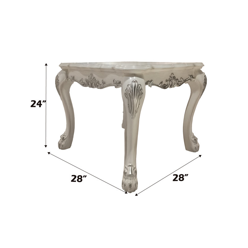 Table carrée avec placage en bois, sans rangement, meuble de style transitionnel carré, blanc os, élément d'ornement traditionnel