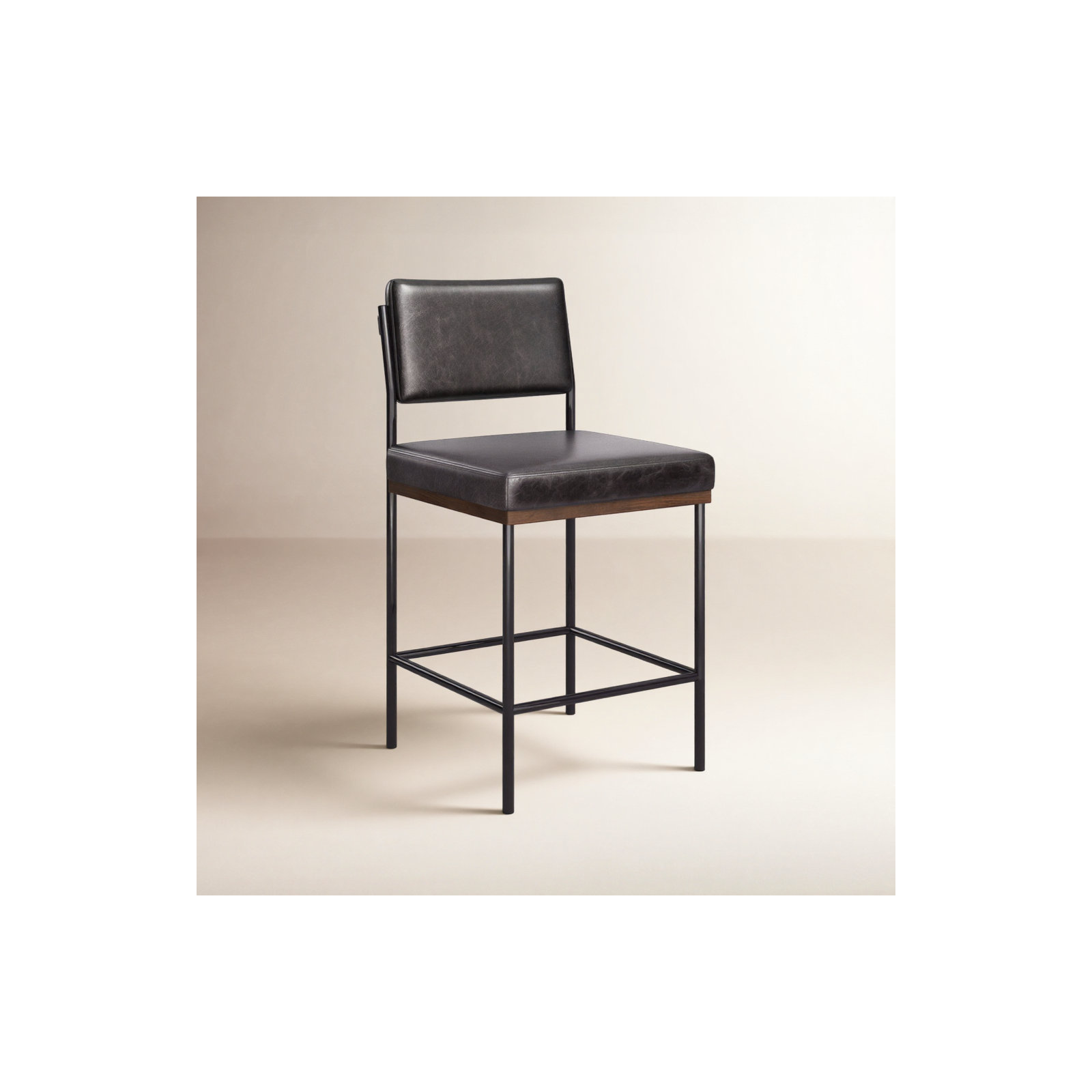 Popovich Stool, Sonoma Black/Genuine Leather, Counter Stool (26.42" Seat Height)