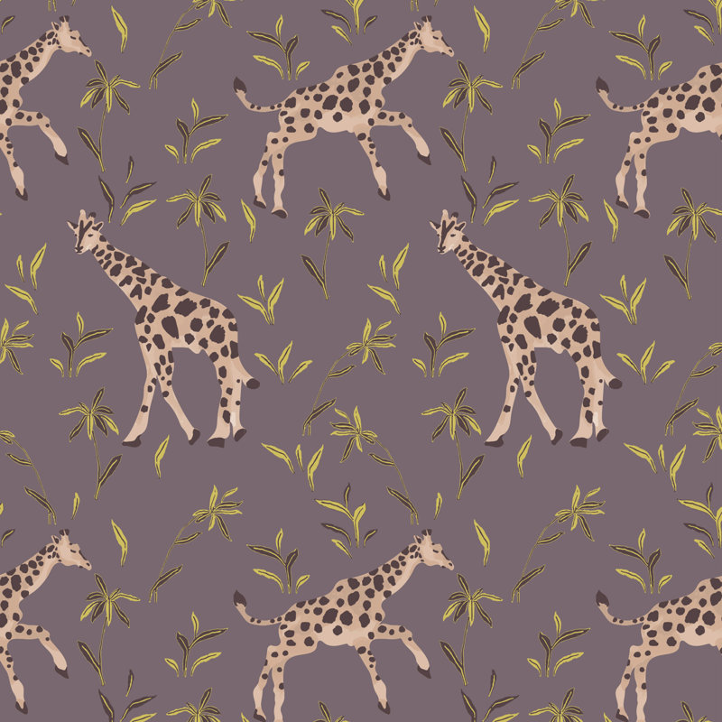 Gentle Giraffe Wallpaper, Self-Adhesive, Grape Chartreuse, PVC