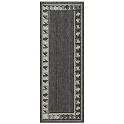 Sunshine Gchar2002 Anthracite Area Rug, 5'3" X 7'3", For Indoor And Outdoor, , Polypropylene, Stain , , Suitable Deck Patio 5 Ft. 3 In. 7 Indoor/Outdoor, Classic Border Style, Polypropylene , & Pet-