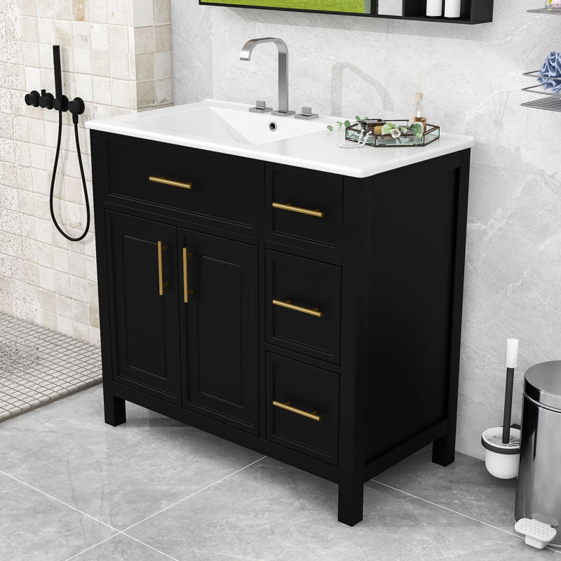 Meuble-lavabo autoportant élégant avec tiroirs, Noir