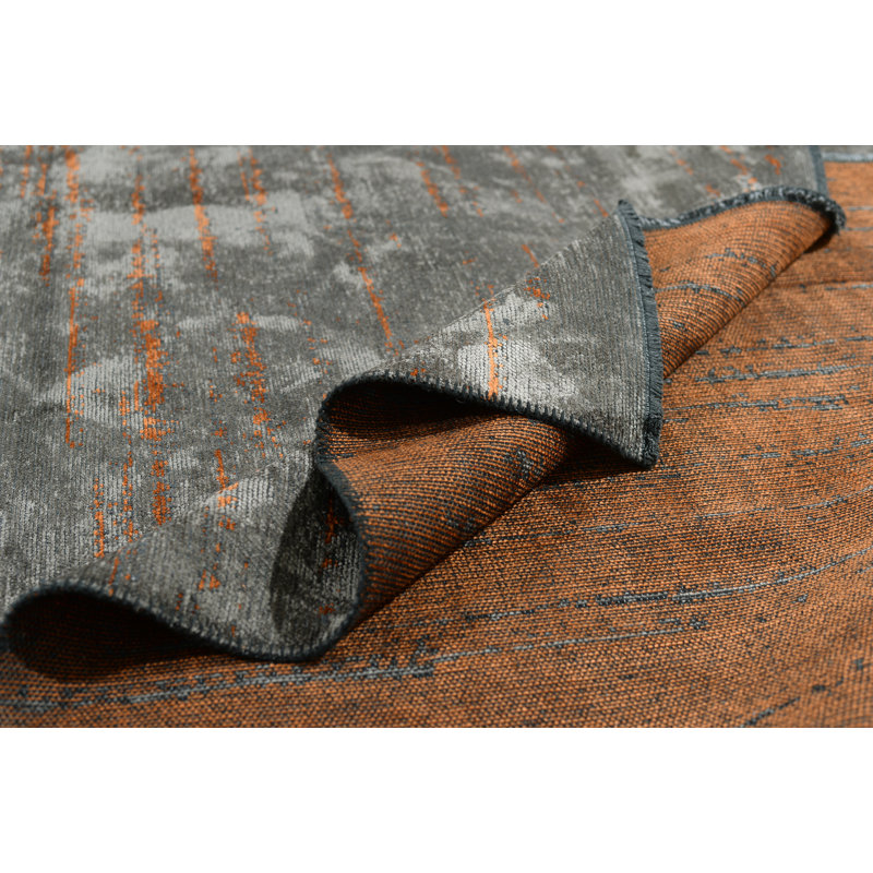 Abstract Flatweave Gray/Orange Area Rug, Rectangle 7'10" x 11'2"