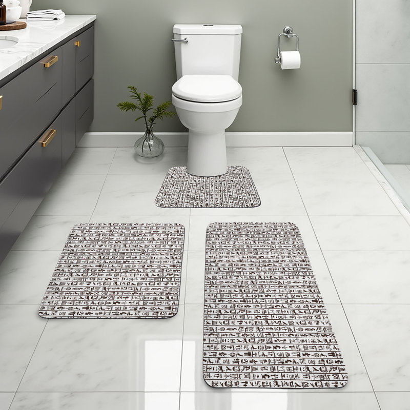  Ensemble de 3 tapis égyptiens pour salle de bain égyptien et tapis rectangulaires noir et blanc
