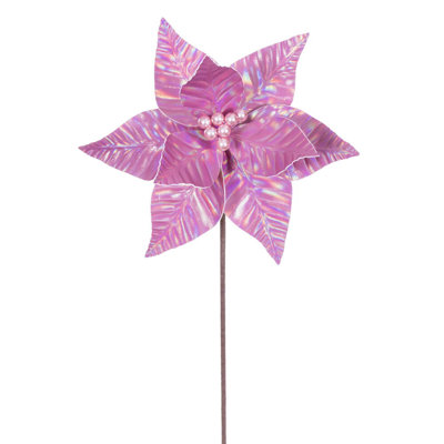 Vickerman 10" x 20" Iridescent Poinsettia Stem. It includes three pieces per bag.