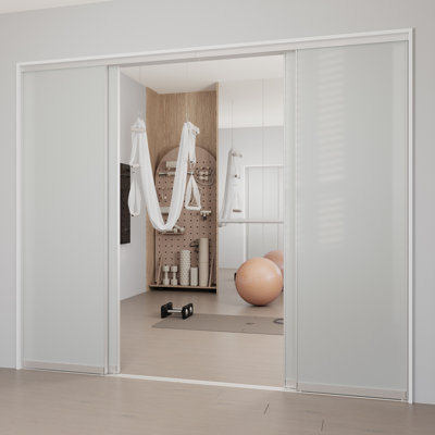 4-Panels Aluminum Frame Tempered Glass Closet Sliding Doors Room Divider with Hardware Kit