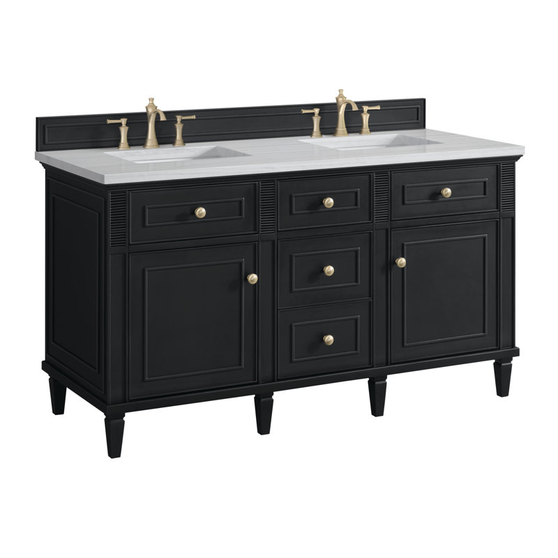 Lorelai 60'' W Double Vanity, Carrara White, Black Onyx, 8" Widespread