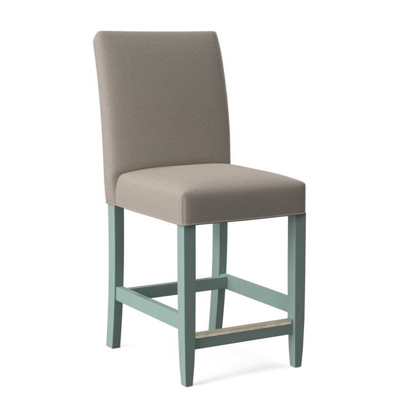 Manhattan Upholstered Stool with Solid Wood Frame, Beige Performance Fabric; 0851-73, Celery Finish