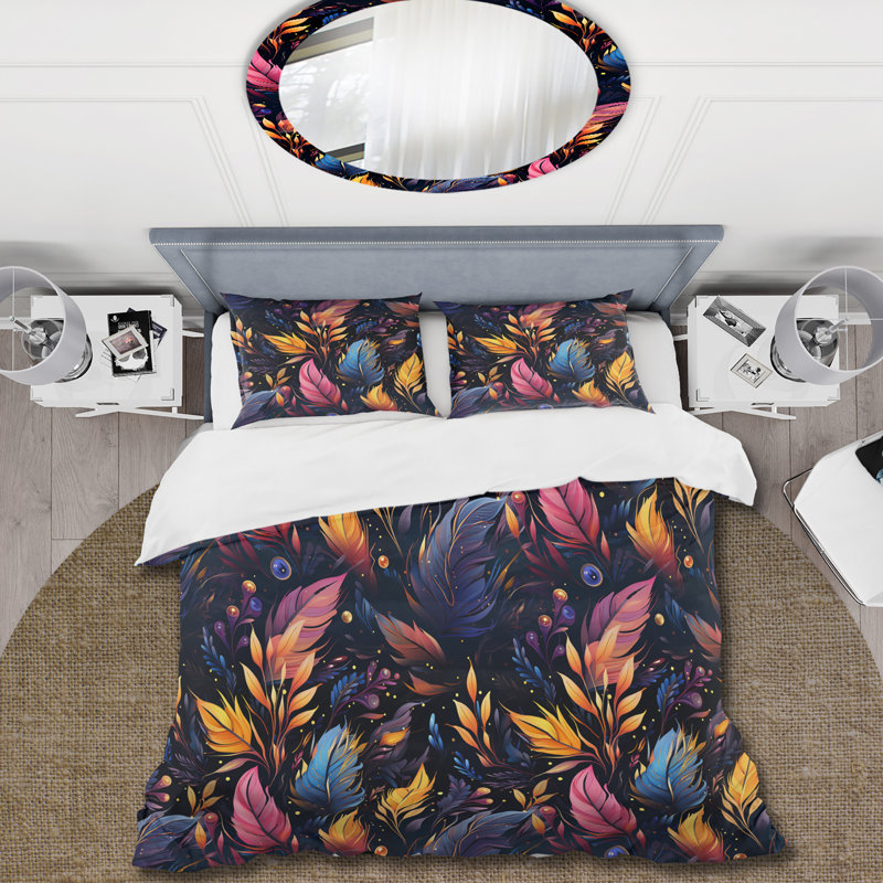 Mystical Boho Pattern - Boho Duvet Cover Set - Microfiber Polyester, Queen Duvet Cover + 2 Standard Shams