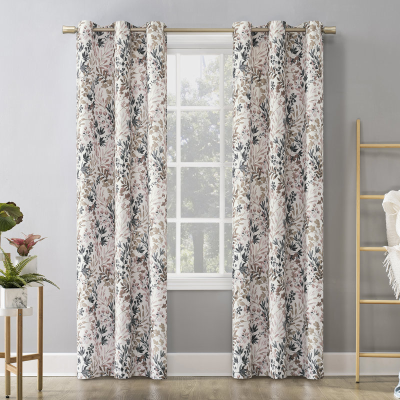Hruby Botanical Print Room Darkening Grommet Curtain Panel, Blush, 48" W x 84" L