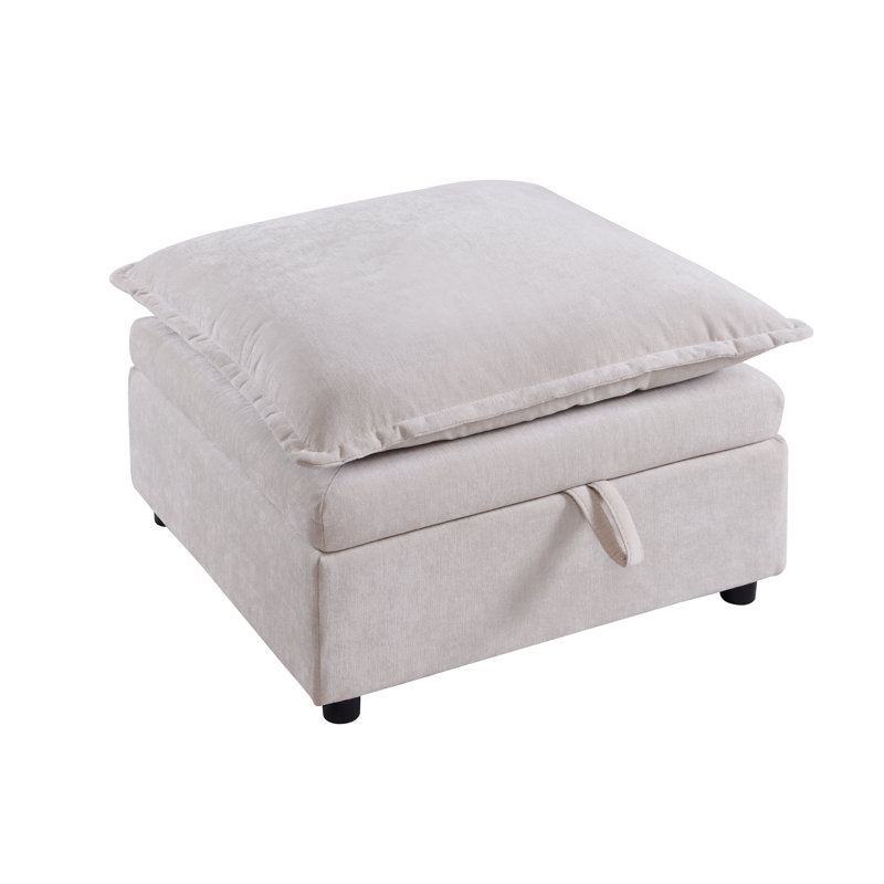 Carré moderne avec repose-pieds en chenille de 27,56 po de largeur avec rangement, module de repose-pieds pour canapé modulaire en chenille, blanc