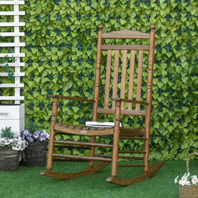 Chaise berçante traditionnelle à haut dossier en bois pour porche, intérieur / extérieur, brun - Design ergonomique, traité avec peinture, supporte jusqu'à 330 lb de chaise de véranda, ergonomique en bois, protégée, l 34 po x H 45,75 po