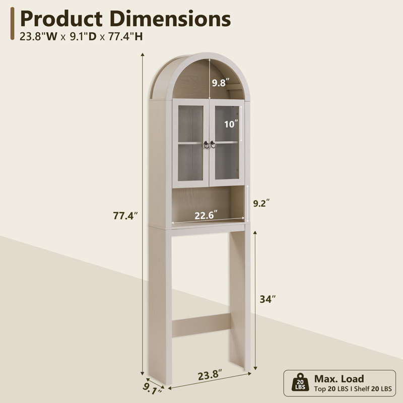  Armoire de rangement pour salle de bain autoportante avec portes en acrylique Ahart, Crème