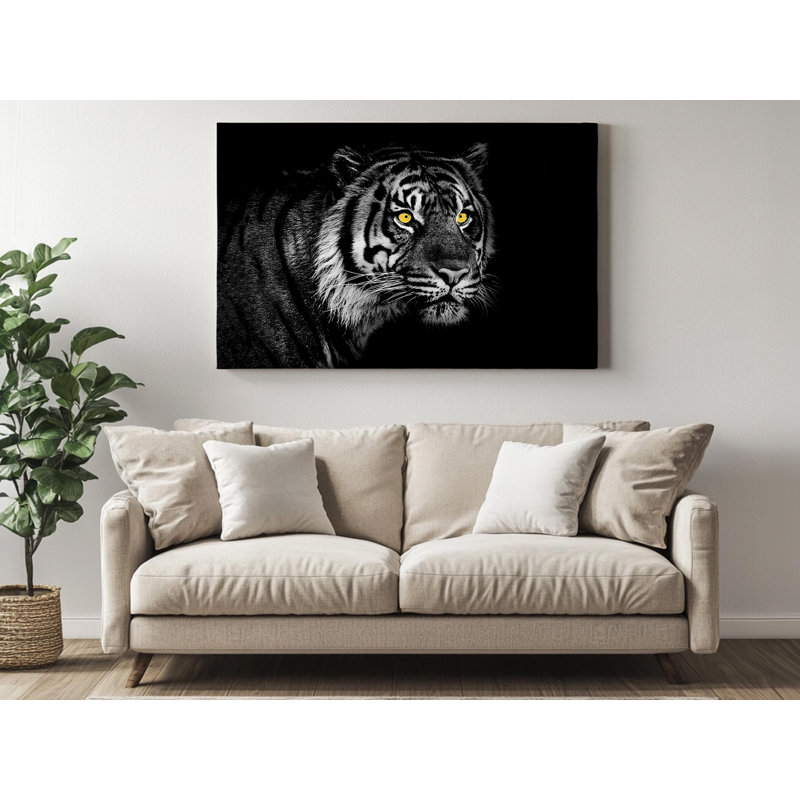 Tigre noir et blanc sur toile de haute qualité - décoration murale fabriquée à la main - art élégant - cadeau - décoration murale