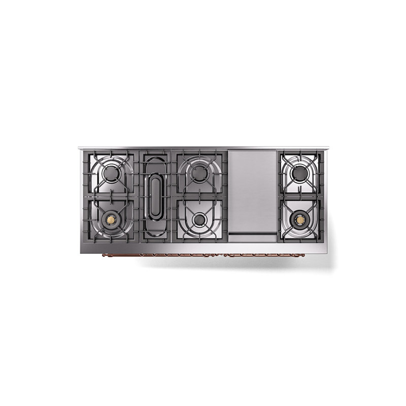 ILVE Nostalgie II 60 in Dual Fuel Range, 9 Burner, Griddle, White/Copper, Natural Gas