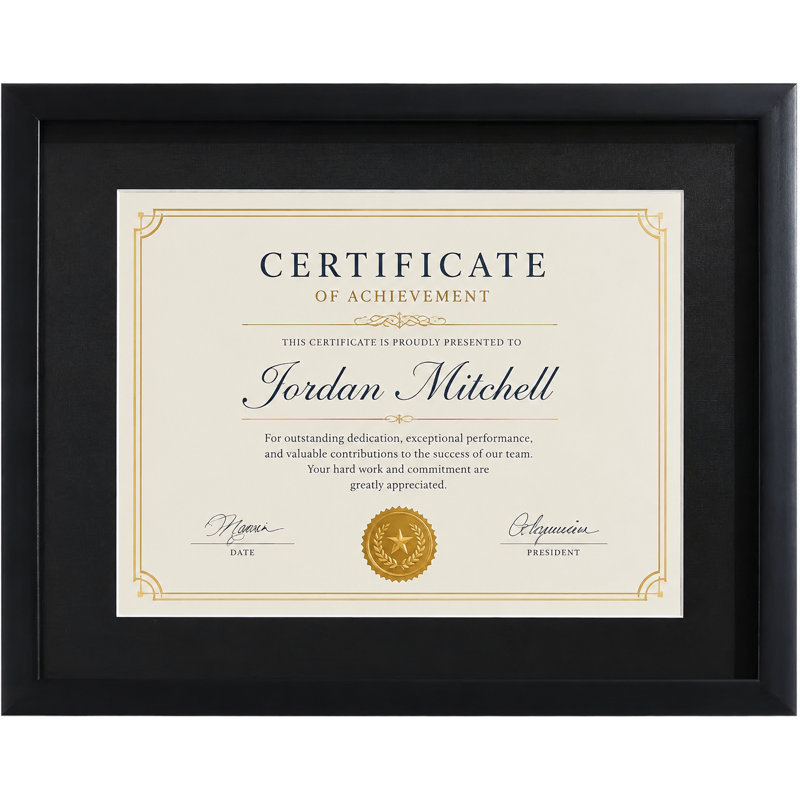 11x14 Diploma Picture Frame with Mat , Real Glass, Black Frame Black Mat