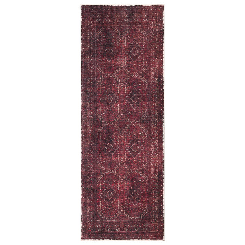  Tapis lavable antidérapant - Tapis de bordure traditionnel rouge foncé pour l'entrée, le couloir, la salle de bain et la cuisine