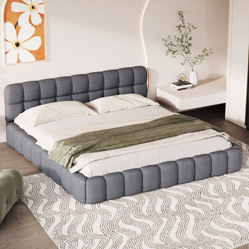 Upholstered Bed, Grey, Grey