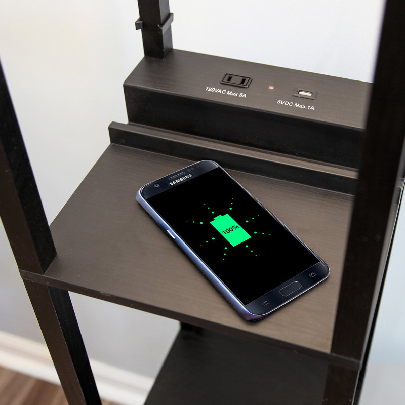 Maxwell Smart Shelf Floor Lamp with Wireless Charger, Black, 63"