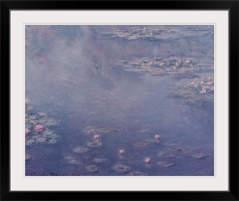 «Nympheas, 1906» par Claude Monet - reproduction imprimée, H 24 po x l 28 po x P 1 po, Cadre noir