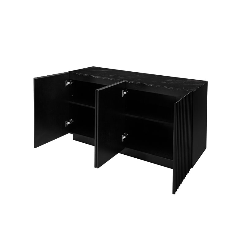 Buffet 59,0 po à 4 portes avec tablettes réglables, éclairage à DEL et station de charge pour la salle à manger, le salon et le vestibule