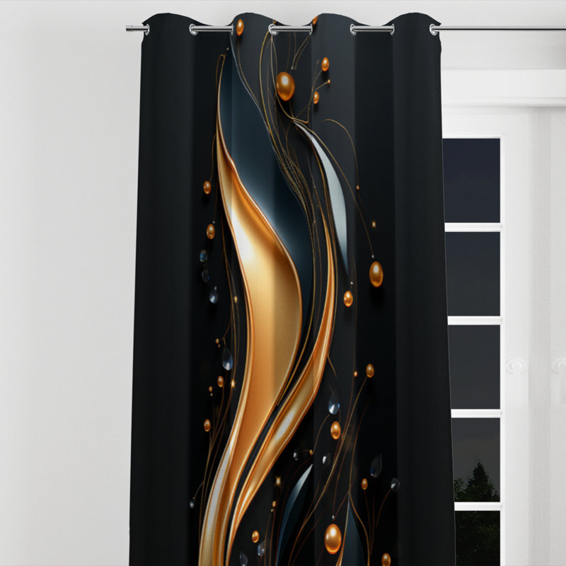 BelAY - art de la ligne minimaliste doré et noir avec œillets - 1 panneau, l 52" x L 84", Œillets argentés