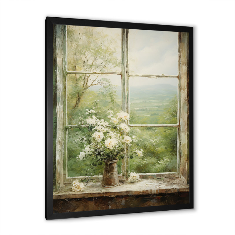 «Countryside Calm Blooms Farm Windows II - Farmhouse Windows», art mural, Cadre simple noir, H 20 po x l 12 po x P 1 po