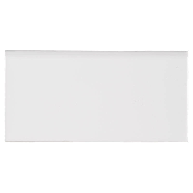 Segment 3 in. x 6 in. Glossy Ceramic Bullnose Tile Trim, Blanc
