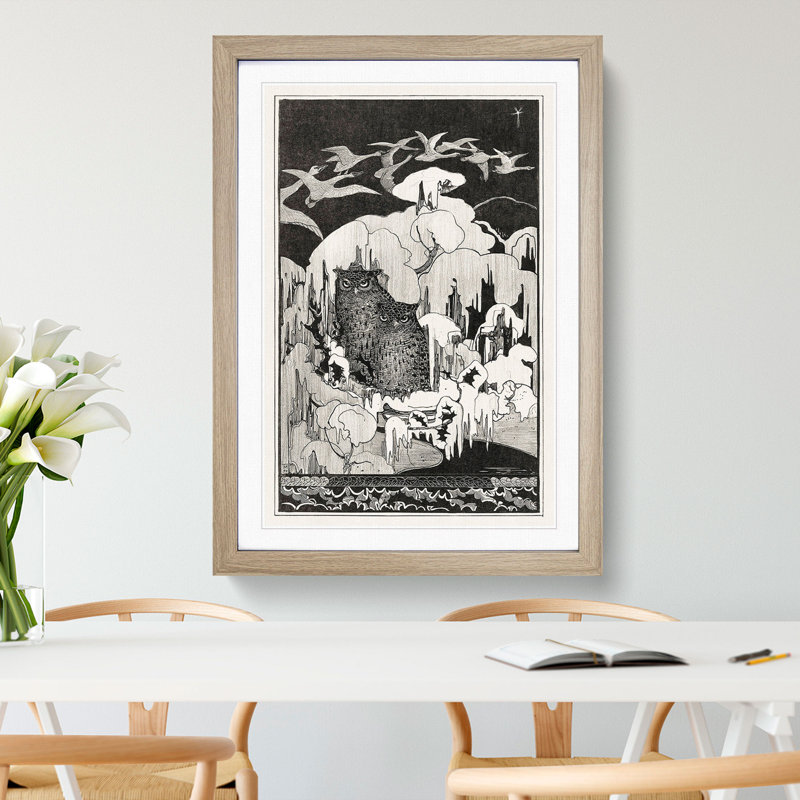 Owls at Winter by Theo Van Hoytema - Picture Frame Painting, Oak Framed, 65cm H x 48cm W x 2cm D