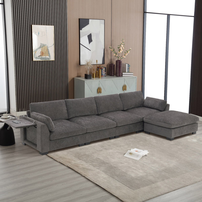 Jibria 130" L-Shape Modular Sectional Sofa, Charcoal