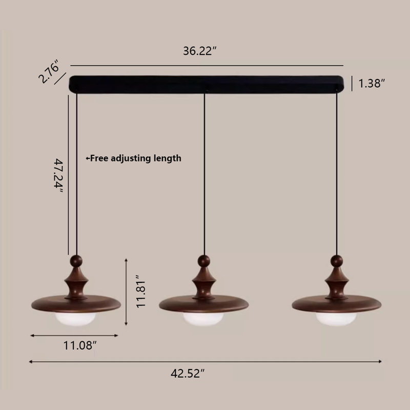 42.52"  Retro Brown Walnut Pendant Light