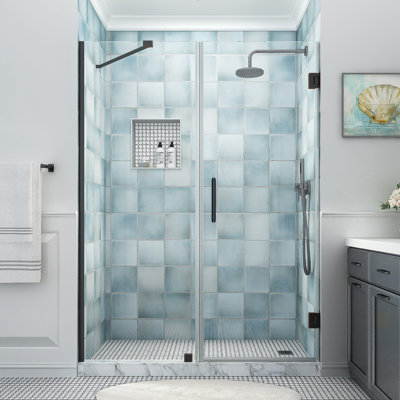Porte de douche à charnière sans cadre avec verre StarCast de 66,25 à 67,25 po x H 80 po Belmore XL