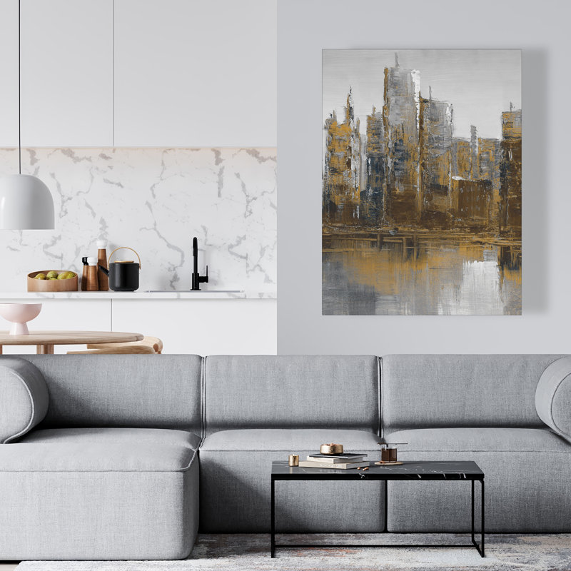 Paysage urbain gris et jaune - Toile contemporaine