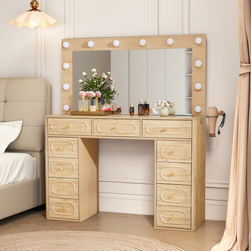 Makeup Vanity With Usb Power Outlet And 3 Modes Adjustable Brightness Light, Natural