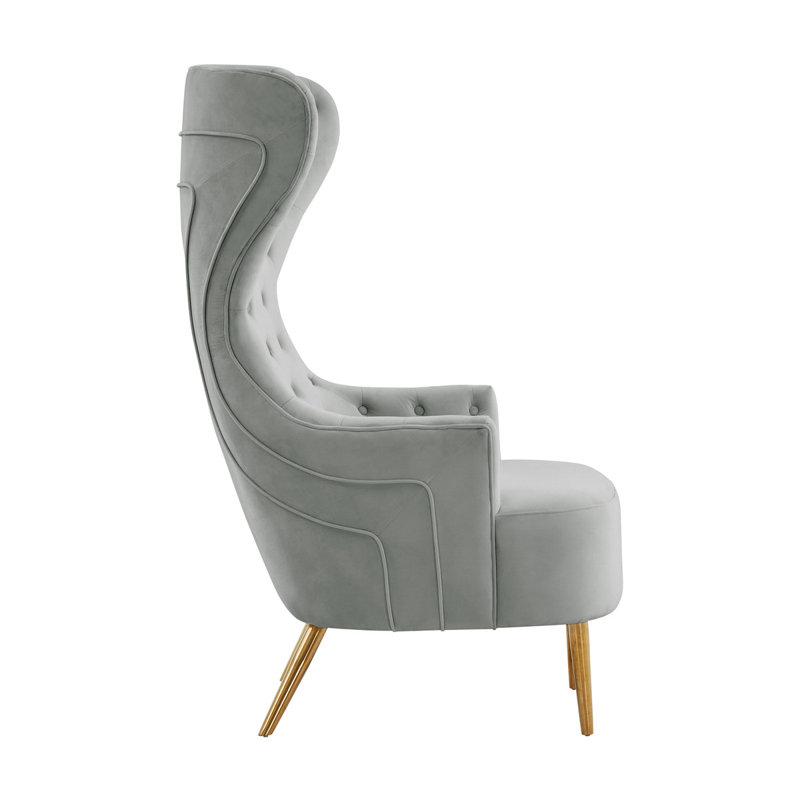 Velvet Wingback Chair, Gray Velvet