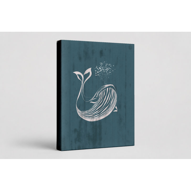 Baleine blanche sur bois sarcelle - art mural sur toile Portrait, 11" W x 14" H