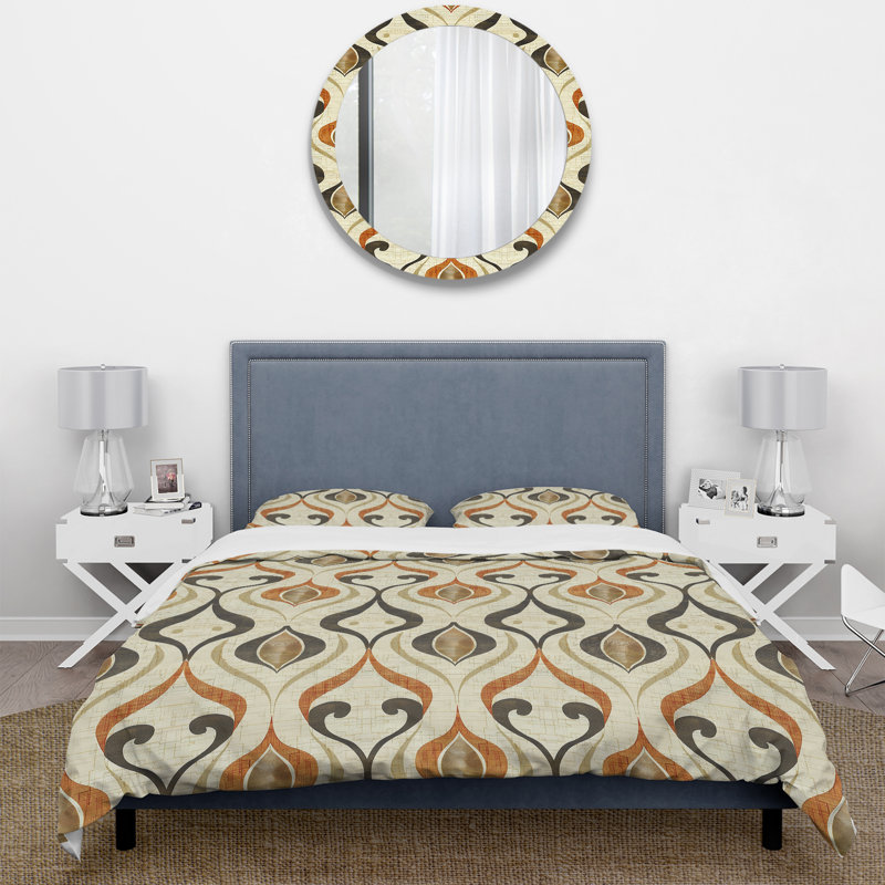 Ensemble de housse de couette Brown Ogee Print V - Midcentury, Housse de couette très grand + 2 taies décorativ