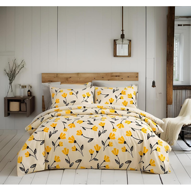  Ensemble de housse de couette Yellow Tulips, Housse de couette pour très grand lit et 2 taies 